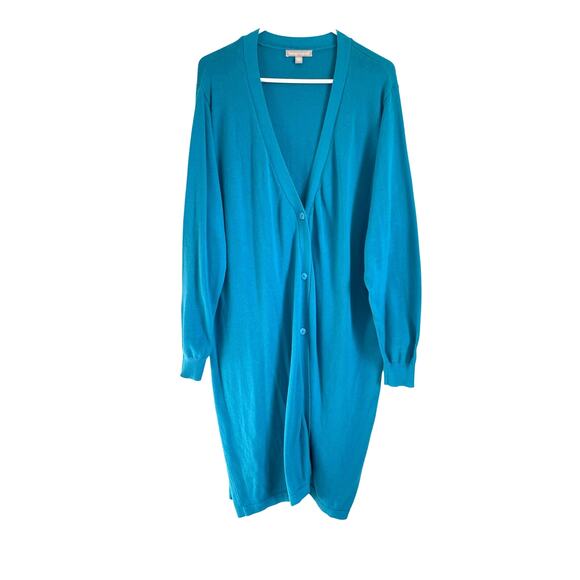 Woman Within aqua blue button front shaker cardigan sweater cotton duster 22/24 - Picture 1 of 7